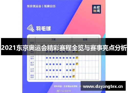 2021东京奥运会精彩赛程全览与赛事亮点分析